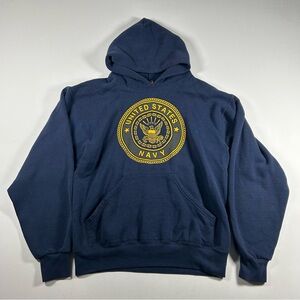 Vintage US Navy Hoodie Men’s M Soffe USA Made Blue Pullover Sweatshirt Military
